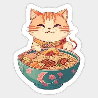 Smiling Kawaii Vintage Style Japanese Ramen Cat Sticker